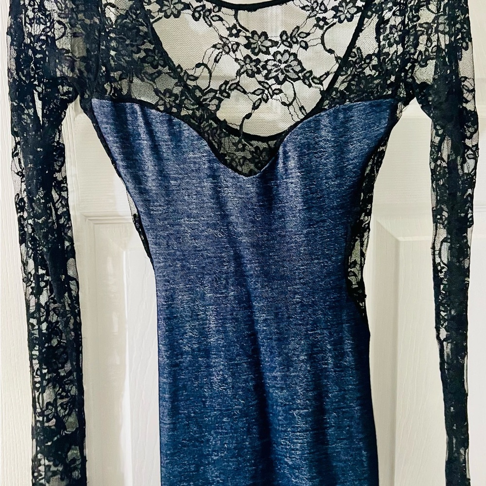 Chic Black Lace and Blue Dress